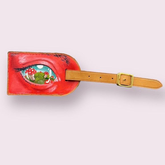 Hand Painted Vintage Louis Vuitton Leather Bag Tag /  Evil Eye 🧿 Talisman - Picture 4 of 11